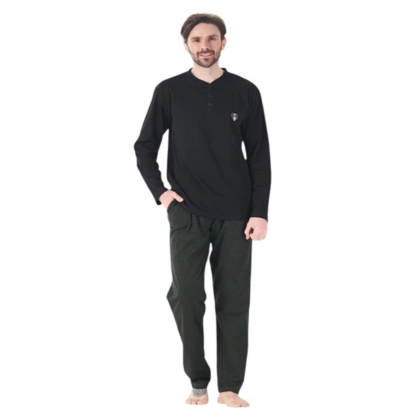 Estiva %100 Pamuk İki İplik Uzun Kol Erkek Pijama Takım - 1