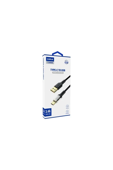 SUNİX 3.4a Type-c Şarj Ve Data Kablosu Siyah Sc-85 - Resim 2