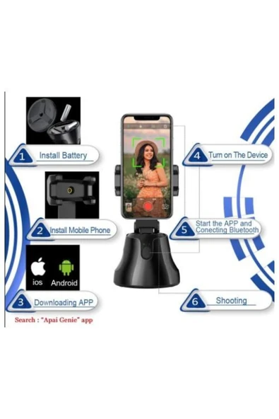 SUNİX Apai Genie 360° Hareket Algılayıcı Akıllı Selfie Video Takip Tripodu - 4