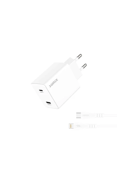SUNİX 50w Usb-c Ve Usb-l Çift Çıkışlı Type-c Lightning Şarj Aleti Seti S-33 ürün görseli 1