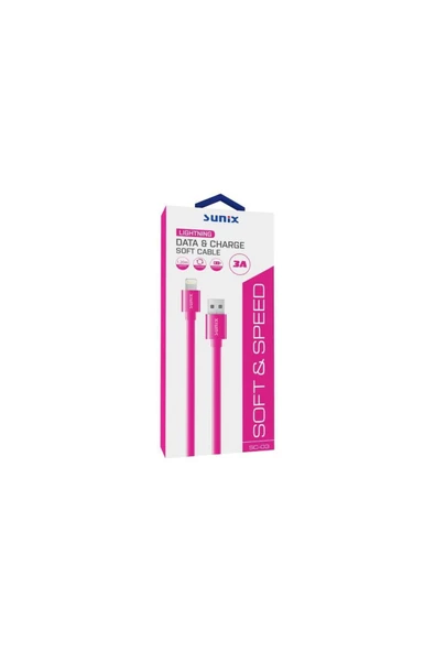 SUNİX 3a Soft Kablo Lightning Şarj Ve Data Kablosu Pembe Sc-03 - Resim 3
