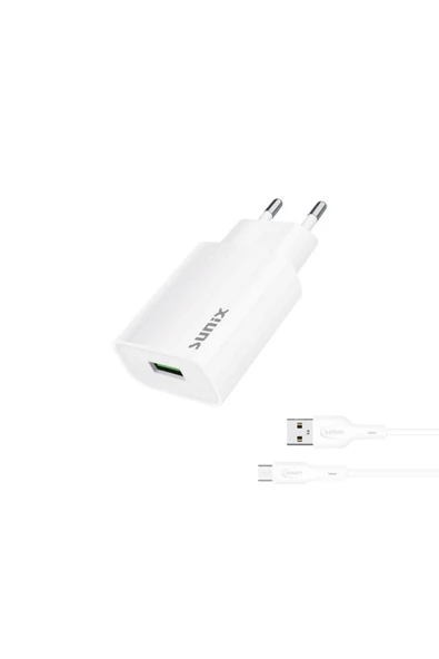 SUNİX 2.6a Usb-a Girişli Type-c Şarj Aleti Seti Beyaz S-27 ürün görseli 1