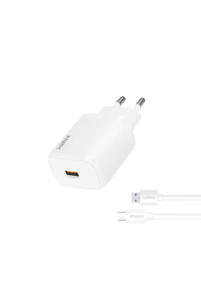 SUNİX Qualcomm 3.0 Usb-a Girişli Hızlı Type-c Şarj Aleti Seti Beyaz S-30 ürün görseli 1