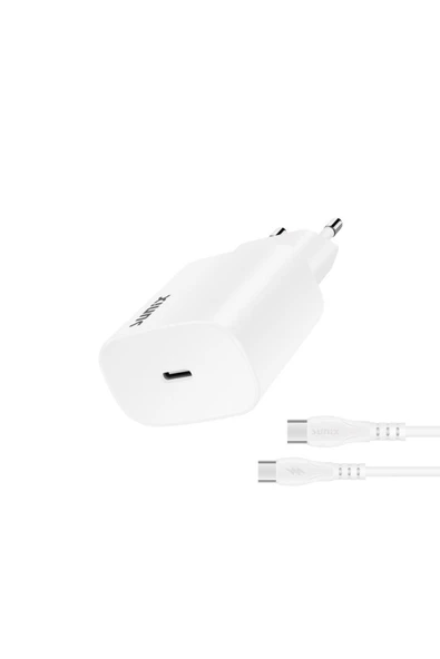 SUNİX 25w Usb-c Girişli Süper Hızlı Şarj Aleti Type-c / Type-c Set Beyaz S-40 ürün görseli 1