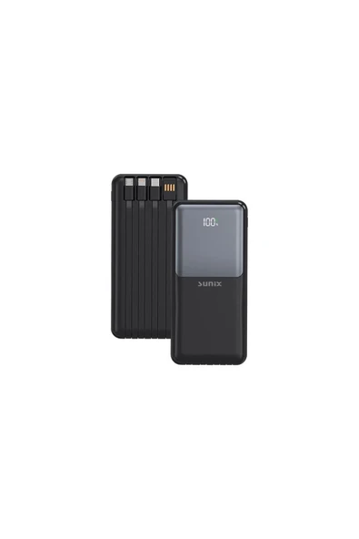 SUNİX 20000 Mah Dijital Göstergeli Dahili Çoklu Kablolu Taşınabilir Powerbank Siyah Pb-50
