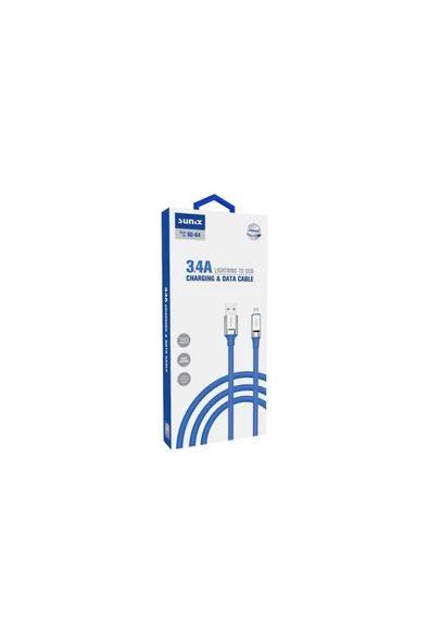 SUNİX 3.4a Lightning Şarj Ve Data Kablosu Mavi Sc-64 - 3