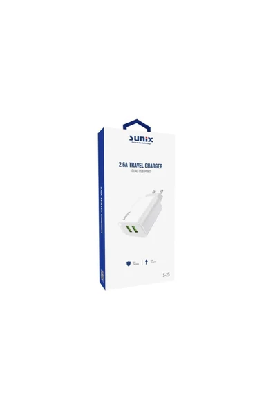 SUNİX 2.6a Çift Usb-a Girişli Şarj Başlığı Beyaz S-25 - Resim 2