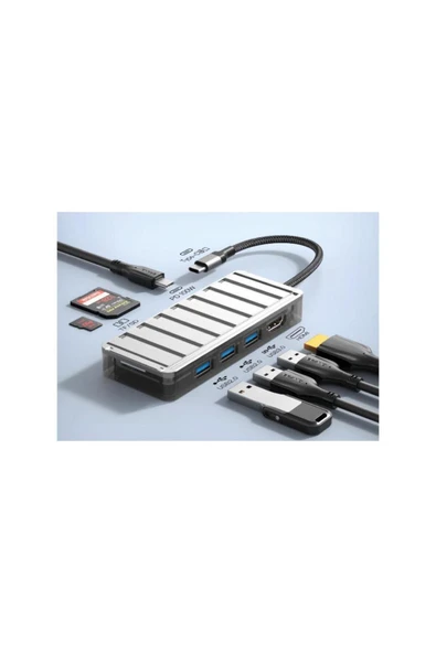 SUNİX Pd 100w 7in1 Usb-c To Tf/sd-hdmı Hub Adaptör Hb-13 - Resim 3