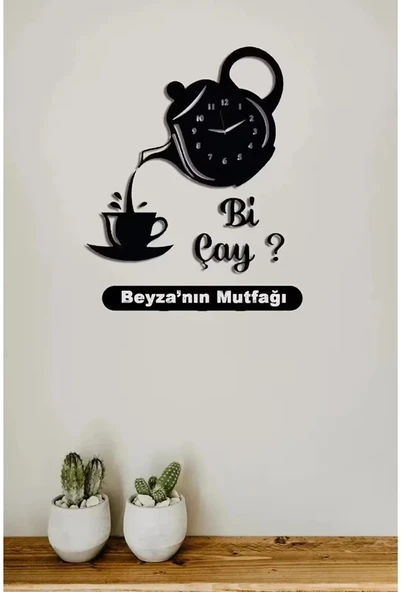 Bu Çay Modern Ahşap Dekoratif duvar Saat + isim bildiriniz
