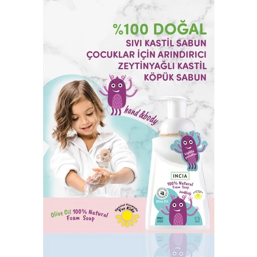 INCIA %100 Doğal Köpük Kastil Sabunu Çocuklar İçin Zeytinyağlı 10 Bitkisel Değerli Yağ Vegan 200 ml - 6