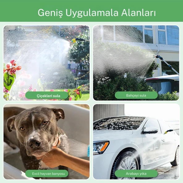 Monozone Elektrikli Basınçlı Su Tabancası Şarj Edilir Elektrikli Bahçe Sulama Püskürtücü 5m Hortum - Resim 4