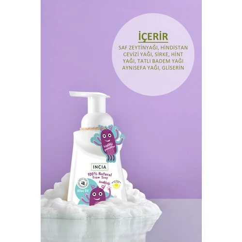 INCIA %100 Doğal Köpük Kastil Sabunu Çocuklar İçin Zeytinyağlı 10 Bitkisel Değerli Yağ Vegan 200 ml - 4