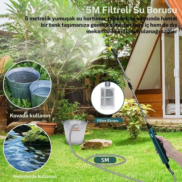 Monozone Elektrikli Basınçlı Su Tabancası Şarj Edilir Elektrikli Bahçe Sulama Püskürtücü 5m Hortum - Resim 5