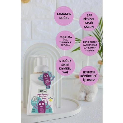 INCIA %100 Doğal Köpük Kastil Sabunu Çocuklar İçin Zeytinyağlı 10 Bitkisel Değerli Yağ Vegan 200 ml - 5