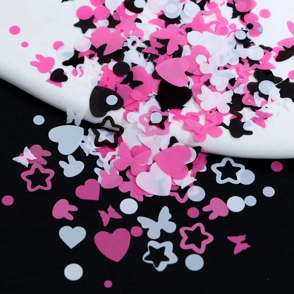 Pembe Beyaz Tırnak Süsleme Folyo Pulları Karışık Dizayn Kelebek Kalp Tavşan Nail Art - 4