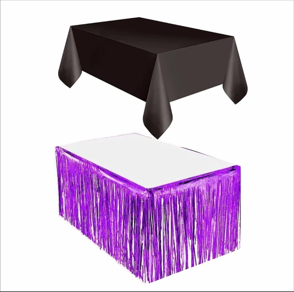 Siyah Masa Örtüsü, Mor Masa Eteği, 1 adet Mor Arka Fon, 1 adet Siyah Arka Fon - Resim 2