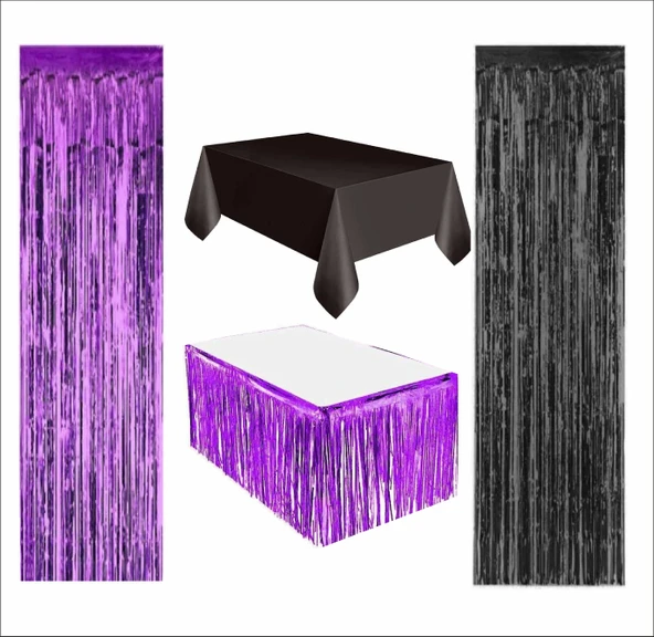 Siyah Masa Örtüsü, Mor Masa Eteği, 1 adet Mor Arka Fon, 1 adet Siyah Arka Fon ürün görseli 1