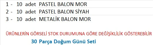 10 Adet Pastel Mor, 10 Adet Metalik Mor, 10 Adet Pastel Siyah Balon - Resim 2