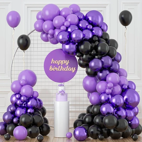 10 Adet Pastel Mor, 10 Adet Metalik Mor, 10 Adet Pastel Siyah Balon ürün görseli 1