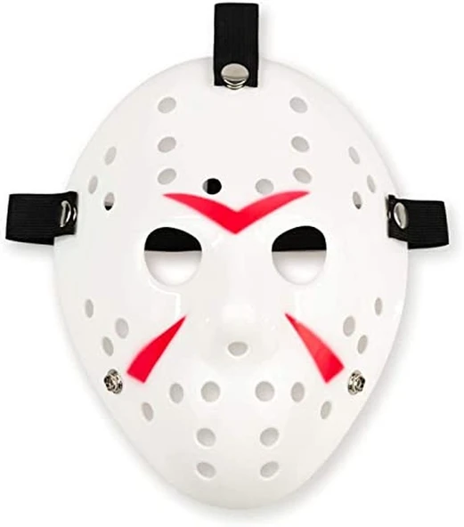 Beyaz Renk Kırmızı Çizgili Tam Yüz Hokey Jason Maskesi Hannibal Maskesi - 6