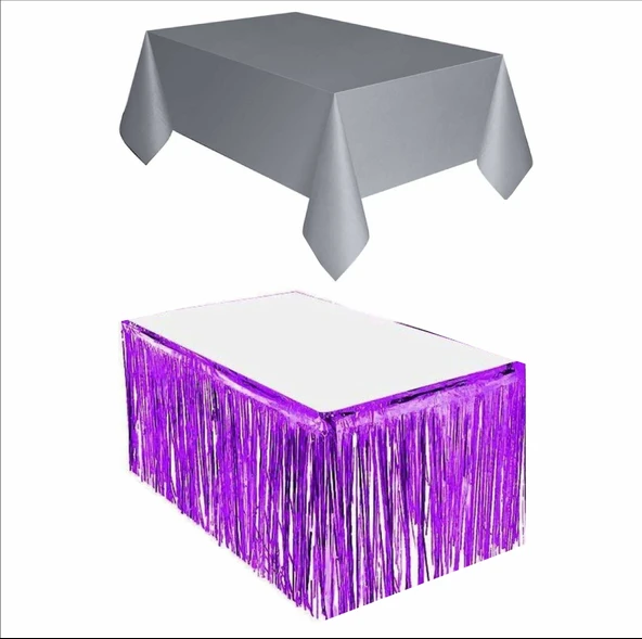 Gümüş Masa Örtüsü, Mor Masa Eteği ürün görseli 1