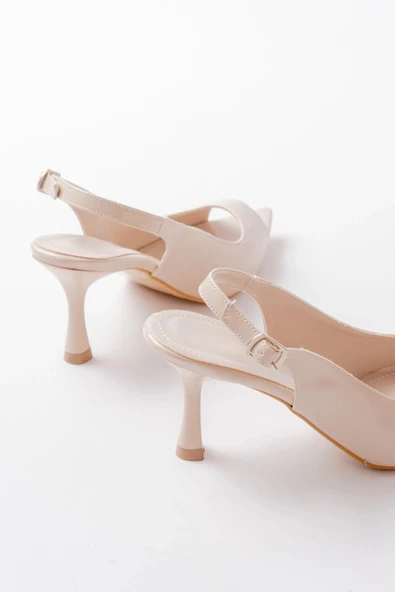 717 Bej Rugan Sivri Burunlu Topuklu Kadın Sandalet - 5