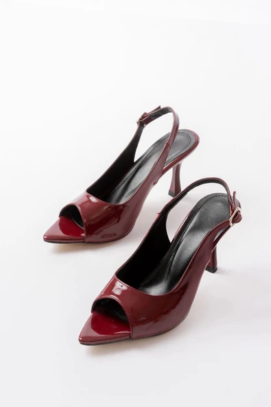 717 Bordo Rugan Sivri Burunlu Topuklu Kadın Sandalet - 3