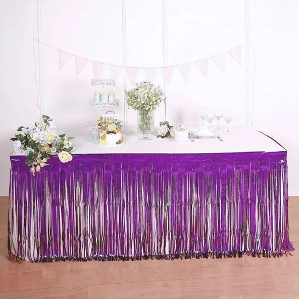 Gümüş Masa Örtüsü, Mor Masa Eteği - Resim 3