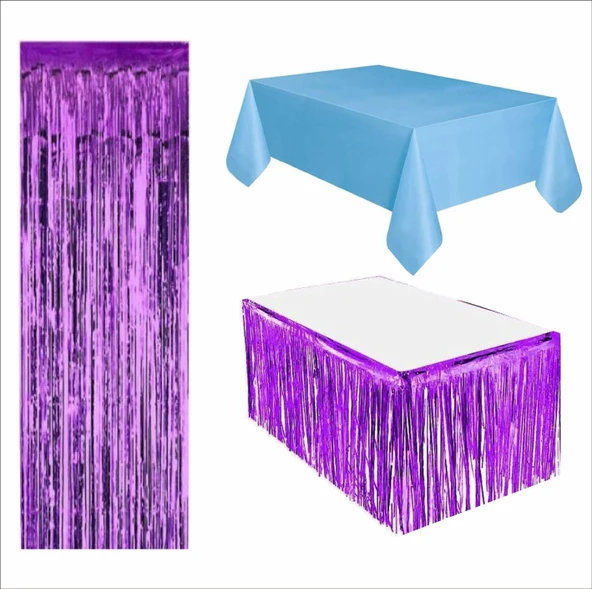 Mavi Masa Örtüsü, Mor Masa Eteği, Mor Arka Fon ürün görseli 1