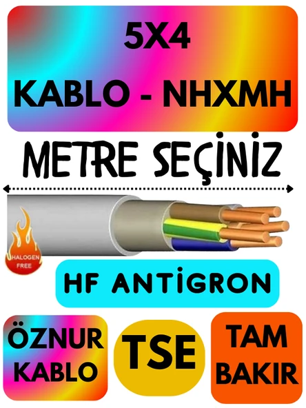Öznur 5X4 NHXMH (ALEV İLETMEZ) Kablo Metre Seçenekli (Gri)