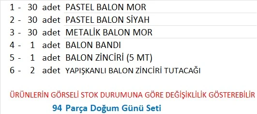 30 Adet Pastel Mor, 30 Adet Metalik Mor, 30 Adet Pastel Siyah Balon - Resim 2