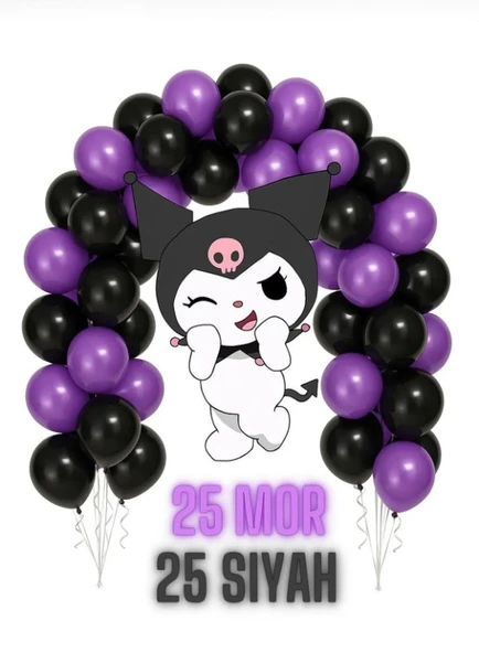 25 Adet Siyah, 25 Adet Mor Balon - Resim 2