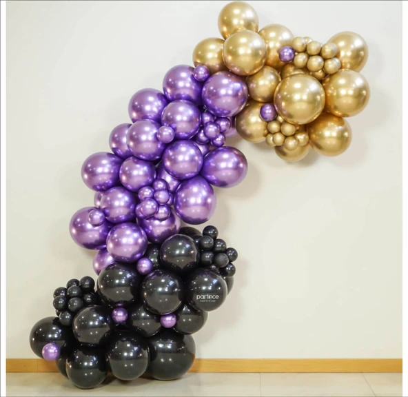10 Adet Metalik Gold, 10 Adet Metalik Mor, 10 Adet Metalik Siyah Balon ürün görseli 1