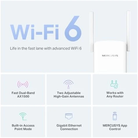 Mercusys ME60X, AX1500 Mbps, 1 Gigabit Bağlantı Noktası ve 2 Harici Anten, Dahili Access Point Modu, Tek Tuşla Kolay Kurulum, Mobil Uygulama Desteği, Dual-Band Wi-Fi 6 Menzil Genişletici - 3