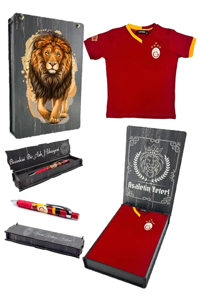 Galatasaray Orijinal 5 Yıldızlı Kırmızı Basic Çocuk T-shirt + Uçlu Kalem Set Hediyelik Ahşap Kutulu ürün görseli 1