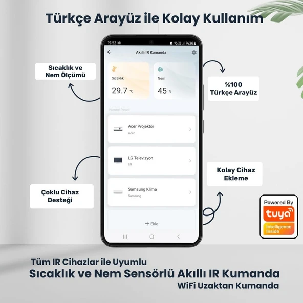 NOVATO Tuya Uyumlu Dahili Sıcaklık ve Nem Sensörlü WiFi IR Kumanda (WAK-02) - Resim 4
