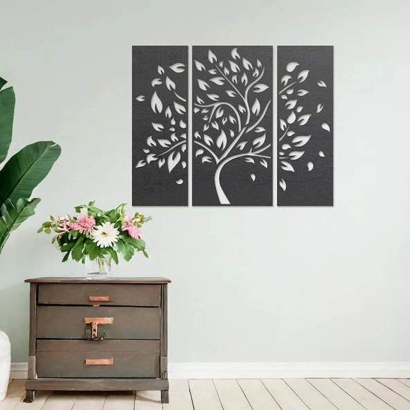 3lu Soyut Ağac Dekoratif modern Ahşap dekor tablo