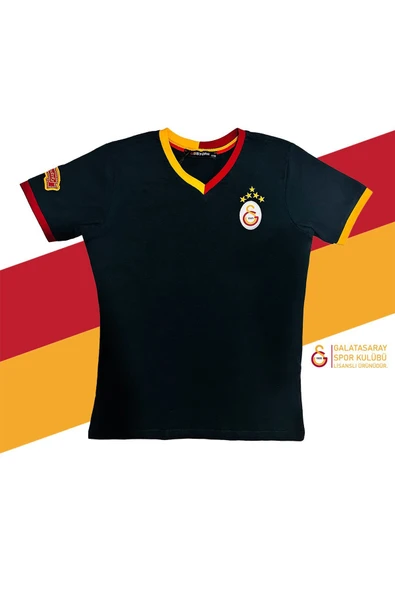 Galatasaray Orijinal 5 Yıldızlı Siyah Basic Çocuk T-shirt Gs Aslan Baskılı Hediyelik Ahşap Kutulu - 2