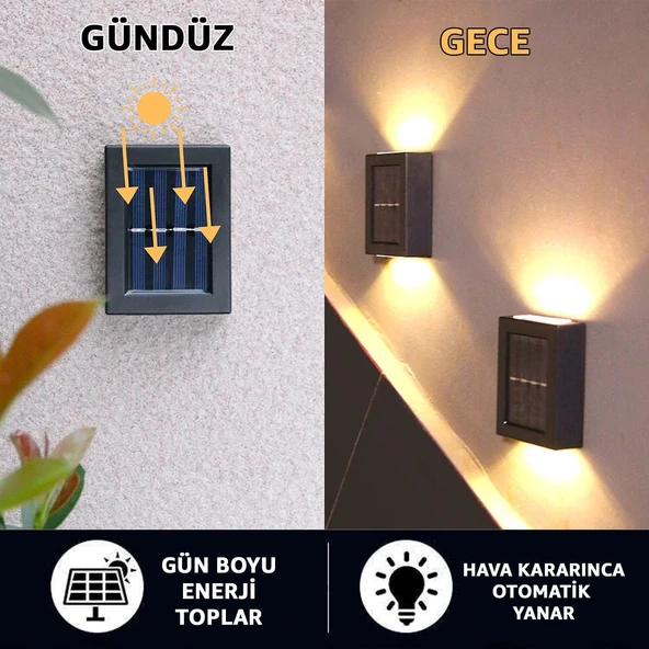 Robeve Tekli Solar Bahçe Aydınlatması Güneş Enerjili Bahçe Aydınlatması Duvar Lambası Çift Taraflı Aplik Işık Led Işık - Resim 5