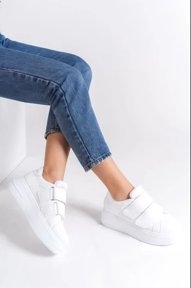 VALENCIA Bağcıksız Cırt Cırtlı Ortopedik Taban Kadın Sneaker Spor Ayakkabı CBT - Beyaz - 2