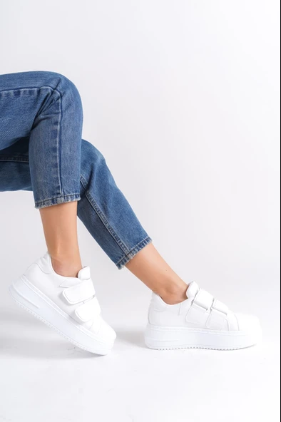 VALENCIA Bağcıksız Cırt Cırtlı Ortopedik Taban Kadın Sneaker Spor Ayakkabı CBT - Beyaz