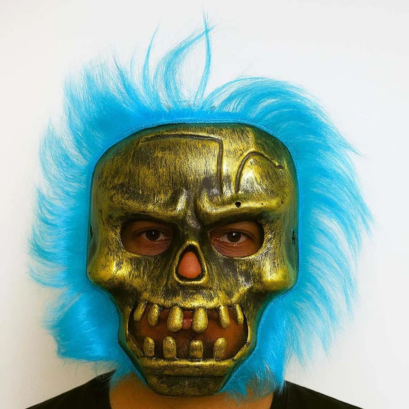 Wild Skull - Bakır Kafatası Turkuaz Saçlı İskelet Maske - 1
