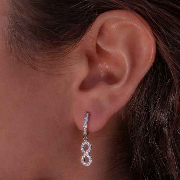 Sonsuzluk Tasarımlı Zirkon Taşlı Sallantılı 925 Ayar Gümüş Küpe ürün görseli 1