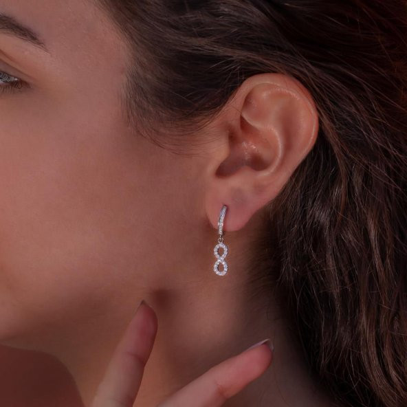 Sonsuzluk Tasarımlı Zirkon Taşlı Sallantılı 925 Ayar Gümüş Küpe - Resim 2