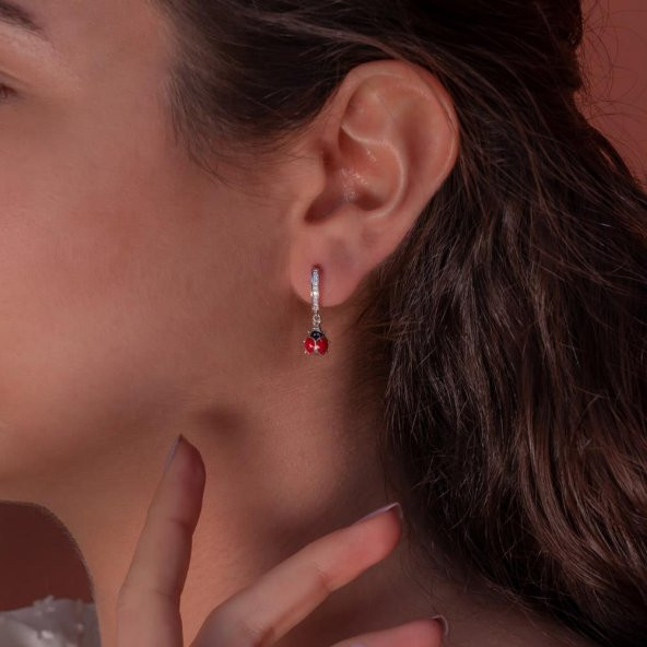 Uğur Böceği Figürlü Sallantılı 925 Ayar Gümüş Küpe - Resim 2