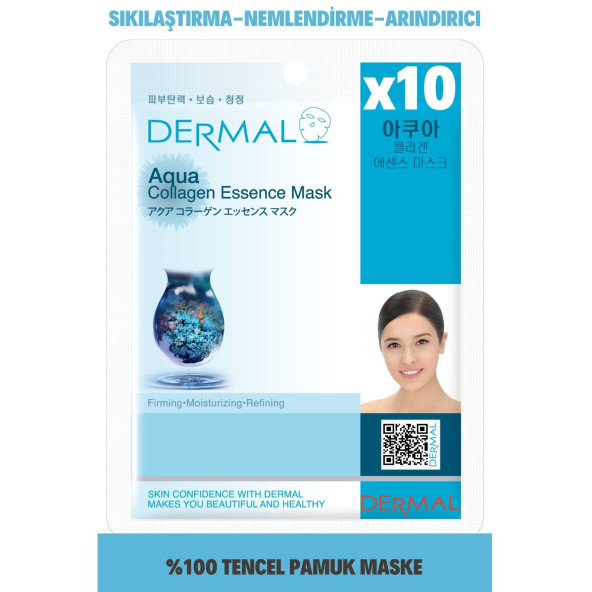 Dermal 10lu Aqua &Kolajen Özlü Tek Kullanımlık Cilt Bakım Maskeleri