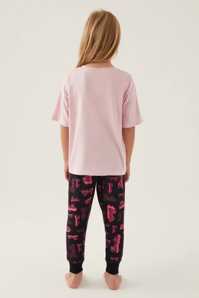 Barbie L1704-3 Kız Çocuk Kısa Kol Pijama Takımı - 4