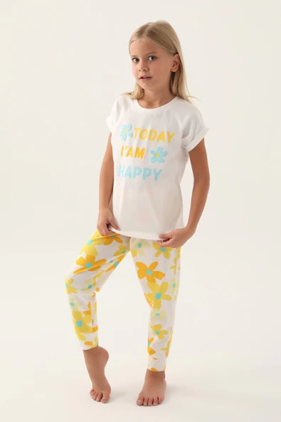 Roly Poly 3394-2 Kız Çocuk Çiçekli Kısa Kol Pijama Takım - 3