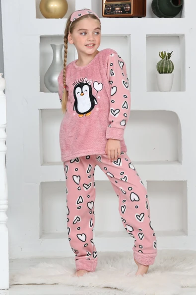 Kapitex 4992 Kız Çocuk Penguenli Polar Uzun Kol Pijama Takımı - 3