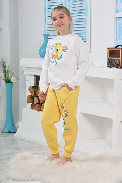 Kapitex 6181 Kız Çocuk Twety Baskılı Uzun Kol Pijama Takımı